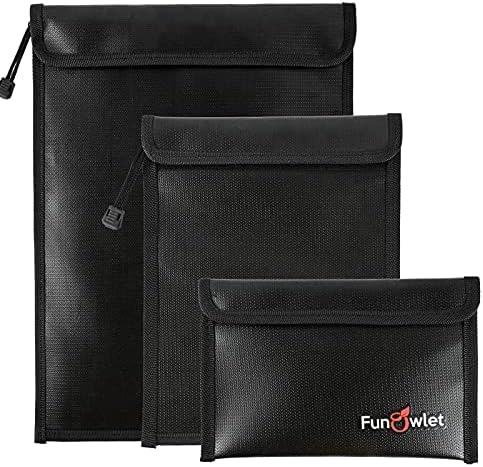 Fireproof Waterproof Money Document Bag - 3 Pack Safe Upgraded Zipper Bags, Fire & Water Resistant Storage Organizer Pouch for A4 A5 Documents Holder,File,Cash,Jewelry,Passport,Tablet,Laptop (Black)