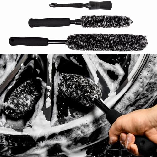 bzczh Metal Free Soft Wheel Cleaner Brush, Synthetic Wool Rim Cleaning Brush, Highly Water Absorption, Dense and Durable Tire Brush for Cleaning Wheels, Rims, Spokes, Fenders, Engines…