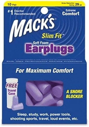 Mack's Slim Fit Soft Foam Earplugs, 10 Pair - Small Ear Plugs for Sleeping, Snoring, Traveling, Concerts, Shooting Sports and Power Tools - Pack of 2