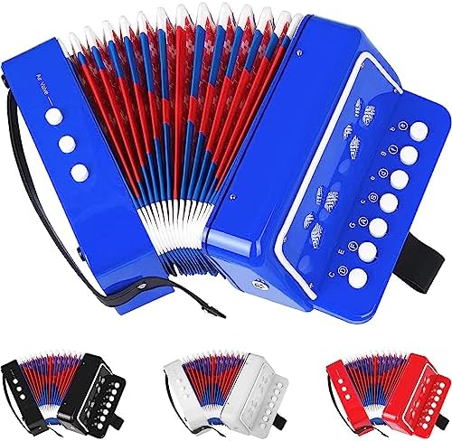 Kids Accordion,Toy Accordion for Kids Ages 3 5 9 7 10 12 Child Children Toddlers Beginners Mini Accordion Musical Instrument 10 Keys Button Small for Boy Girls Christmas（Blue）