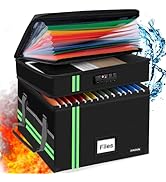 JUNDUN Fireproof Document Box with Lock, 2 Layer Hanging Fireproof File Box with 13 Pockets, Port...