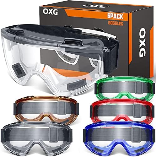 OXG 6 Pack Safety Goggles ANSI Z87.1 Glasses, Anti-Fog Protective Safety Glasses Lab Goggles Men Women Eye Protection Goggles (multicolor)