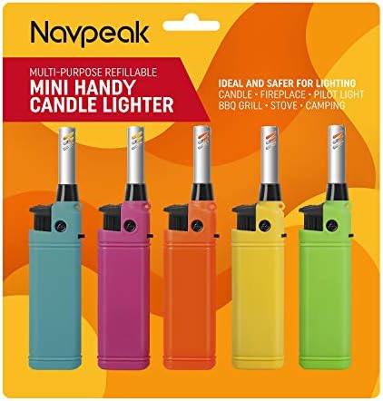 Navpeak Mini Candle Lighter Multipurpose Lighter Utility Lighter with Extended Wand Handy Refillable for Kitchen Fireplace Pilot Light DIY BBQ Grill Stove 5 PACK (Butane Included)