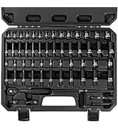 Reniteco 56-Piece 1/4" Drive Socket Set, SAE (5/32"-9/16") & Metric (4mm-15mm), Deep & Shallow, 7...