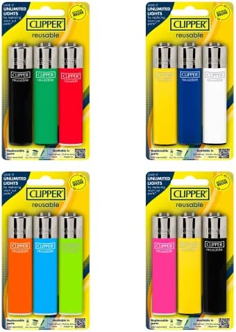 Clipper - Classic Large Reusable Lighter - Iconic Premium Refillable Lighters Bulk Pack - Replace Butane, Flint, and Spark Wheel for Unlimited Lights - 12 Pack - Assorted Solids