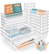 WOWBOX 25 PCS Clear Plastic Drawer Organizer Set, 4 Sizes Desk Drawer Divider Organizers and Stor...