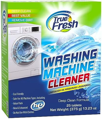 True Fresh Washing Machine Cleaner Tablets 25-Pack - Deep Cleaning Washer Cleaner Tablets for Top Loader, Front Load & HE - Cleans Drum, Tub seal & other Parts Descaler & septic safe