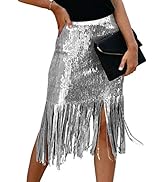 xxxiticat Women's Elegant Slim Fit Patchwork Solid Skirt Office Ladies High Waisted Tassel Sequin...