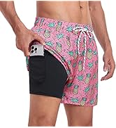 Narecte Mens Swim Trunks 5" with Compression Liner Quick Dry Board Shorts Men's Swimming Trunks w...