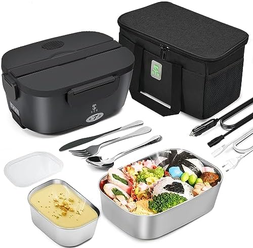 STN Gamelle Chauffante 75W Lunch Box Chauffante Set avec 7,5l Sac Isotherme Repas,Grands Couverts pour 12v 24v 220v (7,5L Sac)