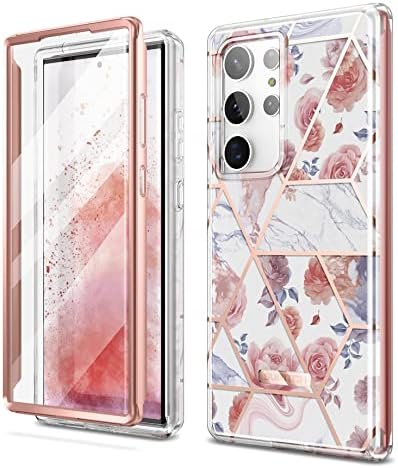 SURITCH for Samsung Galaxy S23 Ultra Case, [Built-in Screen Protector] [Dual-Layer Protection ] Full Protection Shockproof Rugged Bumper Phone Cover for Samsung S23 Ultra 6.8 Inch - Rose Marble