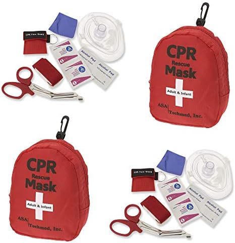 ASA TECHMED 2 Pack Emergency First Aid Kit - CPR Rescue Mask, Pocket Resuscitator with One Way Valve, EMT Trauma Scissors, Tourniquet, Gloves, Antiseptic Wipes | Ideal for Sports, Camping, Home