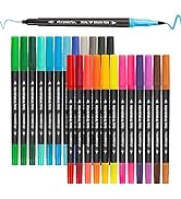 FIXSMITH Dual Brush Marker Pens - 24 Colored Art Markers, Fine Point & Brush Tip Water Based Mark...