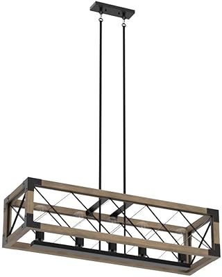 Farmhouse Chandelier for Dining Room, 5-Light Rectangular Chandelier, Wood Kitchen Island Lighting, 31.5'' L