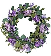 idyllic 18”Artificial Flower Eucalyptus Leaves Wreath Rustic Farmhouse Decorative Floral Wreath f...