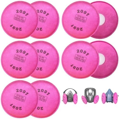 10PCS(5Pack) 2091 Filters for Respirator, 2091 P100 Particulate Filter Installed on Filter Retainer Replacement for 6000 6200 6800 7000 FF-4 Against Dust Sanding Woodworking Welding Painting,Pink