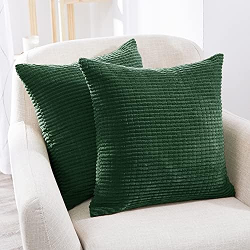 Deconovo Pillow Covers 18x18, Corduroy Pillow Covers, Square Throw Pillow Cover Dark Green, 18x18 Inch, Cushion Cover with Stripes for Bedroom Sofa Living Room Couch, Set of 2