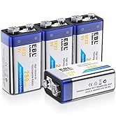 EBL 9V Rechargeable Batteries NiMH Everyday 280mAh 9V Battery for Smoke Alarm Detector, 4-Packs