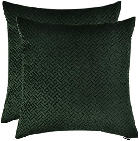 Artcest Set of 2, Decorative Velvet Bed Throw Pillow Case, Sofa Soft Quilted Pattern, Comfortable Couch Cushion Cover, 18"x18" (Dark Green)