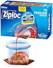 Ziploc Quart Food Storage Freezer Bags, Grip &#39;n Seal Technology for Easier Grip, Open, and Close, 75 Count