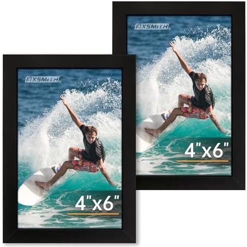 FIXSMITH 4x6 Picture Frame Set of 2, 4x6 Photo Frames with HD Plexiglass for Wall Hanging or Tabletop Display, Black
