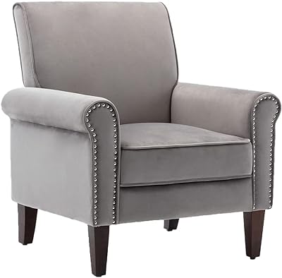 Morden Fort Accent Chair, Velvet Upholstered Armchair, Living Room Chair with Wooden Frame and Silver Rivet Detailing for Bedroom, Apartment, Office