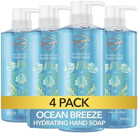 Safeguard Hydrating Liquid Hand Soap, Ocean Breeze Scent, Made with Plant Based Cleansers, 15.5 oz (Pack of 4)