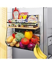 Magnetic Spice Storage Rack Organizer for Refrigerator, Magnetic Shelf for Fridge with Wood Lid, Organizer for Kitchen &amp; Laundry, Fruit Potato and Onion Storage Bins, Large Container, Strong Magnets