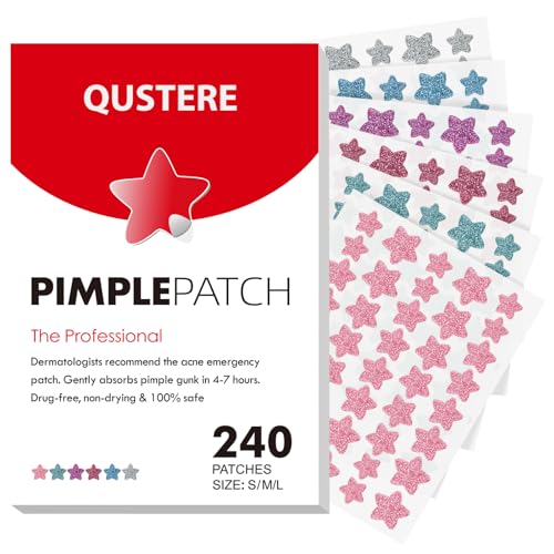QUSTERE Pimple Patches for Face, Hydrocolloid Acne Patches, Sparkling Star Zit Covers, Colorful Spot Stickers with Tea Tree, 