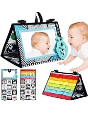 Tummy Time Mirror Toys for Babies, High Contrast Activity Montessori Newborn Infant Toys, Black and White Baby Toys for 0 3 6 9 12 Month Boy Girl Crawling Sensory Toy Floor Crib Car Activity Essential