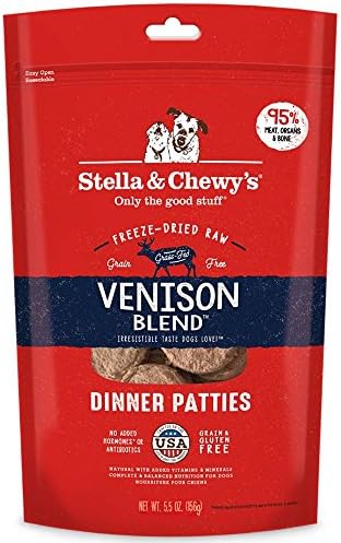 Stella & Chewy's Freeze Dried Raw Dinner Patties – Grain Free Dog Food, Protein Rich Venison Blend Recipe – 5.5 oz Bag