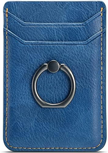 TOPWOOZU Phone Card Holder with Ring Grip for Back of Phone,Adhesive Stick-on Credit Card Wallet Pocket for iPhone,Android and Smartphones (Dblue)