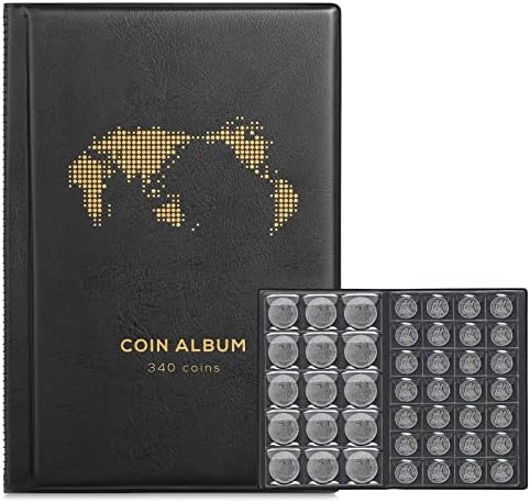 Coin Album for Collectors,340 Pockets Coin Collection Book Holder Display Storage Case,Collecting Sleeves Organizer Supplies for Coins,Pennies,Quarters,Badges,Stamp