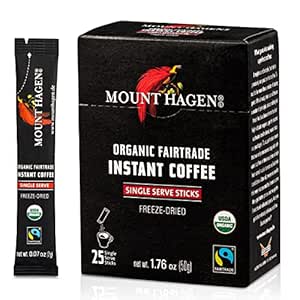 Mount Hagen 25 Count Single Serve Instant Coffee Packets | Organic Medium Roast Arabica Beans | Eco-friendly, Fair-Trade [25 sticks/1.76oz/50g]