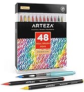 Arteza Real Brush Pens, 48 Colors for Watercolor Painting with Flexible Nylon Brush Tips, Paint M...