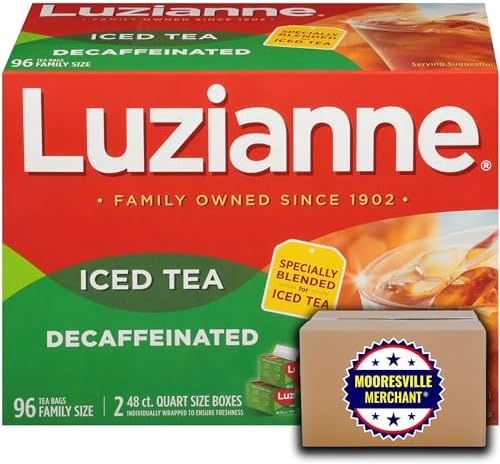 Luzianne Decaffeinated Iced Tea Bags, 6 Grams, 96 Packs with Mooresville Merchant Decal