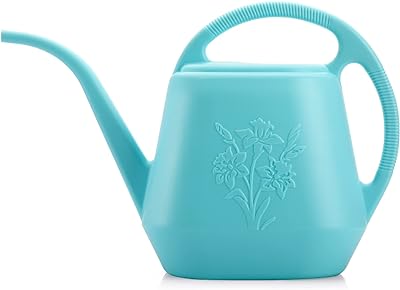 Fasmov 1-Gallon Plastic Watering Can with Comfortable Handle, Garden Watering Cans Long Spout for Indoor Outdoor Watering Plants, Bright Blue