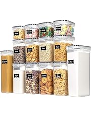 Food Storage Containers Set of 14, Airtight Food Storage Canisters with Lids for Pantry, Plastic Stackable Leakproof Kitchen Space Saving Organizer for Flour, Sugar,Snack - Clear