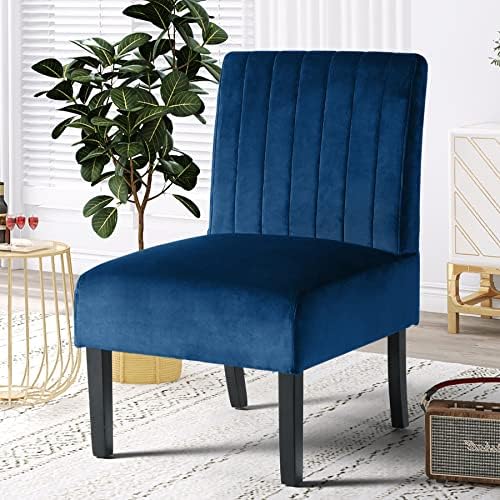 STHOUYN Modern Velvet Armless Accent Chair Decorative Slipper Chair Vanity Chair for Bedroom, Corner Side Chair Living Room Furniture Navy Blue