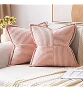 MIULEE Corduroy Pillow Covers with Splicing Set of 2 Super Soft Couch Pillow Covers Broadside Str...