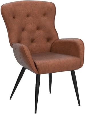BFZ Faux Leather Accent Chair with High Back Design, Armchair with Metal Legs in Modern Style, Comfy Upholstered Wingback Chair for Living Room, Bedroom, and Office(Brown)