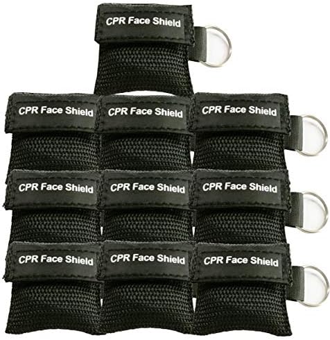 LSIKA-Z 10pcs CPR Face Shield Mask Keychain Ring Emergency Kit CPR Face Shields for First Aid or CPR Training (Black-10)