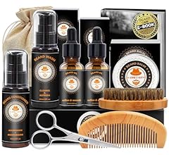 Upgraded Beard Grooming Kit w/Beard Conditioner,Beard Oil,Beard Balm,Beard Brush,Beard Wash,Beard Comb,Beard Scissor,Bag,E-…