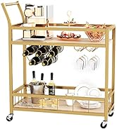 Furmax Bar Cart Home Industrial Mobile Bar Cart Serving Wine Cart on Wheels with Wine Rack and Gl...