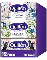 Quilton 3 Ply Extra Thick Facial Tissues Hypo-allergenic (12 boxes of 110 tissues each)