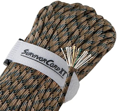 1,000 LB SurvivorCord XT Paracord | Made and Patented in The USA | Heavy Duty Paracord 750 Type IV Military Grade with Kevlar Line, 25 lb Fishing Line, Waterproof Firestarter. 100 FT Hank, FOREST CAMO