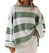 ZESICA Women's Long Sleeve Crew Neck Striped Color Block Comfy Loose Oversized Knitted Pullover S...