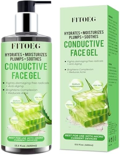 FITOEG Conductive-Gel-for-Face-Microcurrent, 13.5 Oz Large Bottle Hydrating Massage Gel Serum for Facial Machine Device, Leave-On Gel Primer for Face,Hyaluronic Acid,Aloe Vera,Vitamin E