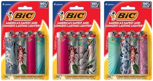 BIC Maxi Pocket Lighter, Special Edition Fashion Series, Assorted Unique Lighter Designs, 12 Count Pack of Lighters