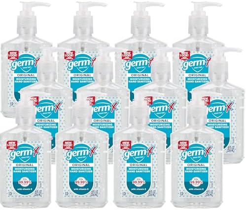 Germ-X Original Hand Sanitizer, Moisturizing Gel with Vitamin E, Instant and No Rinse Formula, Back to School Supplies College, 8 Fl Oz Pump Bottle (Pack of 12)